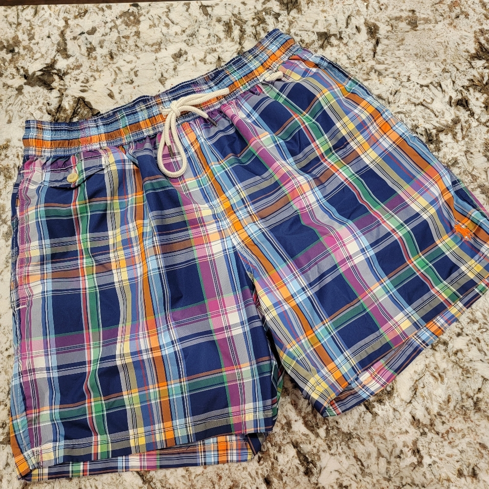 NWOT Men's  Ralph Lauren Polo Plaid Swim Trunks